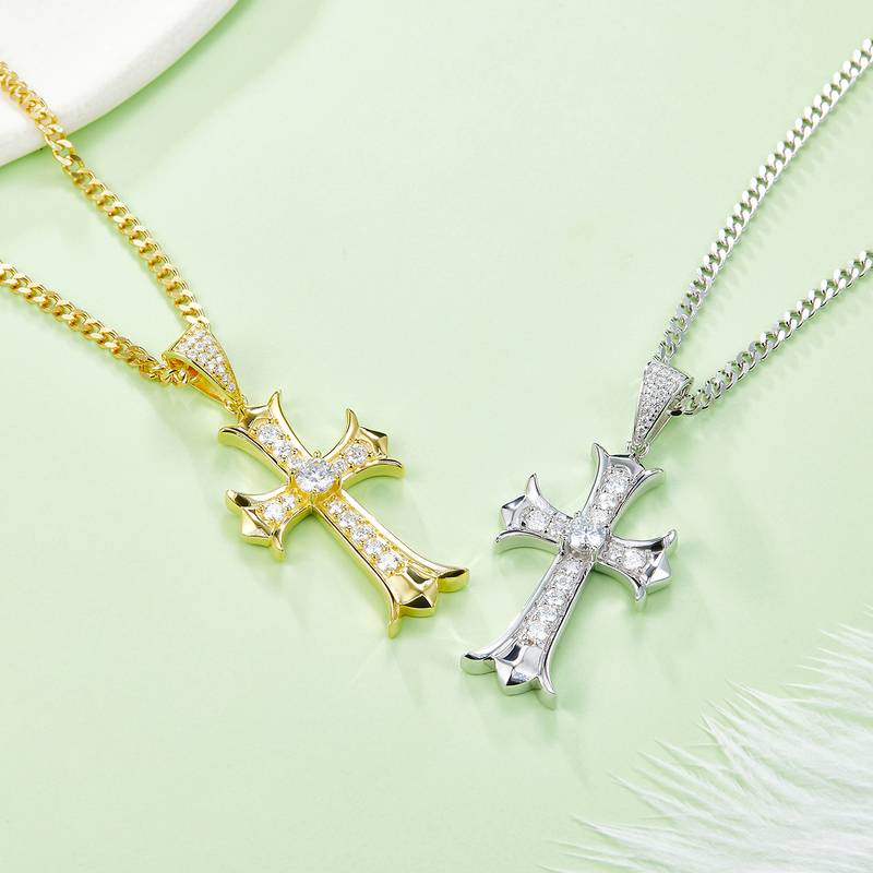 复古十字架NecklaceS925银PendantMoissanite5.0mmD级